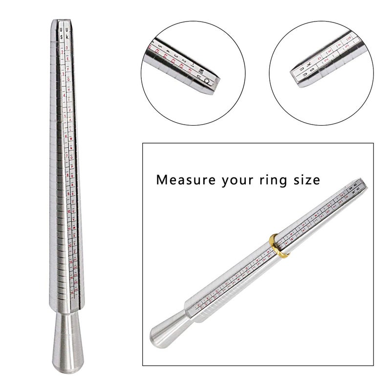 HEYMOUS Ring Sizer Mandrel Measuring Tool Steel Ring Sizing Gauge Sizers Set Rubber Jeweler's Mallet Hammer Metal Finger Size Stick Wire Wrap Rings Tools Jewelry Making Kit - Image 5